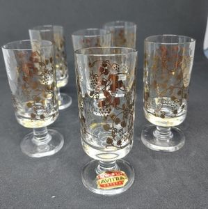 Vtg Avitra Crystal Grape Leaf Cordial Shooter Glasses
